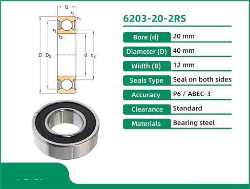 1 قطعة تحمل 6203-20-2RS 6203-20RS 20x40x12 20*40*12 ABEC-3 محمية كرات تروس الحمل العميقة صف واحد in Kuwait
