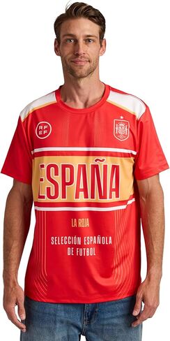 تي شيرت Bioworld Spain لكرة القدم Espana Jersey للرجال باللون الأحمر والأزرق برقبة دائرية وأكمام قصيرة in Kuwait