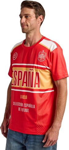 تي شيرت Bioworld Spain لكرة القدم Espana Jersey للرجال باللون الأحمر والأزرق برقبة دائرية وأكمام قصيرة in Kuwait
