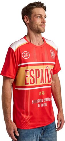 تي شيرت Bioworld Spain لكرة القدم Espana Jersey للرجال باللون الأحمر والأزرق برقبة دائرية وأكمام قصيرة in Kuwait