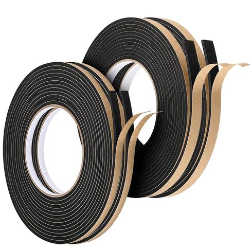2 Rolls Expanding Foam Tape, Car Speaker Sealing Tape, Foams Grip Tapes, Soundproofing Waterproofing Gasket Tapes 10mm x 10m & 6mm x 10m Foam Single Sided (Black, 2mm Thick) in Kuwait