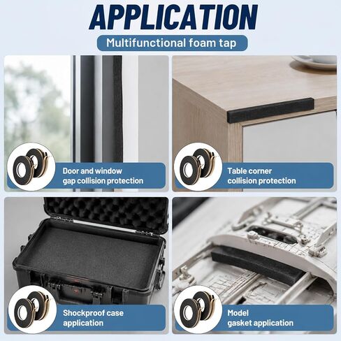 2 Rolls Expanding Foam Tape, Car Speaker Sealing Tape, Foams Grip Tapes, Soundproofing Waterproofing Gasket Tapes 10mm x 10m & 6mm x 10m Foam Single Sided (Black, 2mm Thick) in Kuwait