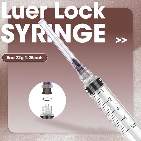 محاقن 5 مل - 22 جرام 1.25 بوصة يمكن التخلص منها 5cc Luer Lock حقنة للاستخدام في المختبر العلمي، صندوق من 100 in Kuwait