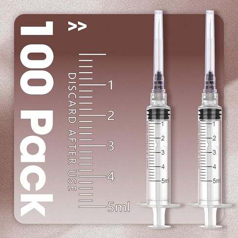 محاقن 5 مل - 22 جرام 1.25 بوصة يمكن التخلص منها 5cc Luer Lock حقنة للاستخدام في المختبر العلمي، صندوق من 100 in Kuwait