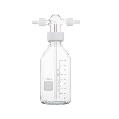 زجاجة كاشف عازلة للمختبر قارورة غسيل غاز متدرجة رأس دريشسيل GL45 PTFE غطاء مع 2 خيط GL14 غطاء لولبي (250 مل) in Kuwait