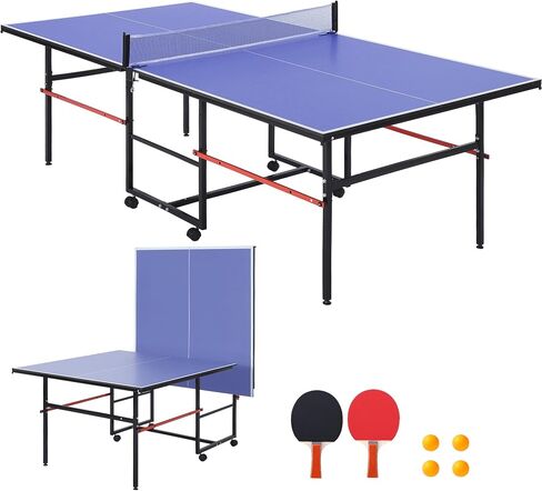 Garvee 8 ft Portable Ping Pong Table, Foldable Indoor Outdoor Table Tennis Set with Net, 2 Paddles and 3 Balls - Professional Game for Adults Teens, Quick Assembly, Single Player Playback Mode in Kuwait