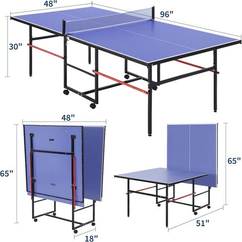Garvee 8 ft Portable Ping Pong Table, Foldable Indoor Outdoor Table Tennis Set with Net, 2 Paddles and 3 Balls - Professional Game for Adults Teens, Quick Assembly, Single Player Playback Mode in Kuwait