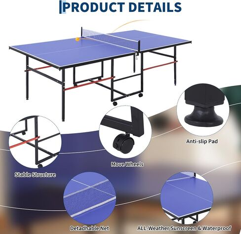 Garvee 8 ft Portable Ping Pong Table, Foldable Indoor Outdoor Table Tennis Set with Net, 2 Paddles and 3 Balls - Professional Game for Adults Teens, Quick Assembly, Single Player Playback Mode in Kuwait