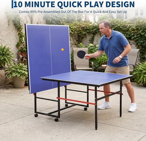 Garvee 8 ft Portable Ping Pong Table, Foldable Indoor Outdoor Table Tennis Set with Net, 2 Paddles and 3 Balls - Professional Game for Adults Teens, Quick Assembly, Single Player Playback Mode in Kuwait