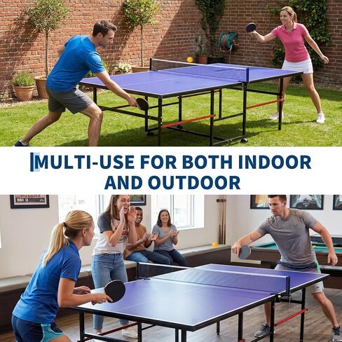 Garvee 8 ft Portable Ping Pong Table, Foldable Indoor Outdoor Table Tennis Set with Net, 2 Paddles and 3 Balls - Professional Game for Adults Teens, Quick Assembly, Single Player Playback Mode in Kuwait