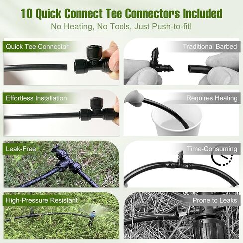50FT 1/4 Inch Drip Irrigation Tubing with 5 Pack Push-to-Connect 1/4" Tee Connectors, Distribution Drip Line Hose & Universal Tee Fitting, for Drip Irrigation Parts or Drip System and Misting System in Kuwait