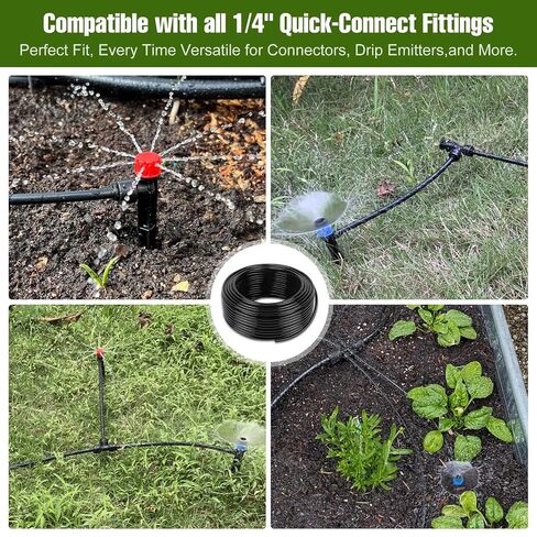 50FT 1/4 Inch Drip Irrigation Tubing with 5 Pack Push-to-Connect 1/4" Tee Connectors, Distribution Drip Line Hose & Universal Tee Fitting, for Drip Irrigation Parts or Drip System and Misting System in Kuwait