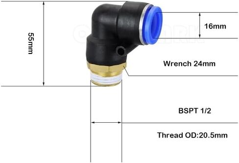10Pcs L Shaped PT 1/2" Male Threaded to 16mm Tubing Pneumatic Quick Fitting PL16-04 in Saudi Arabia