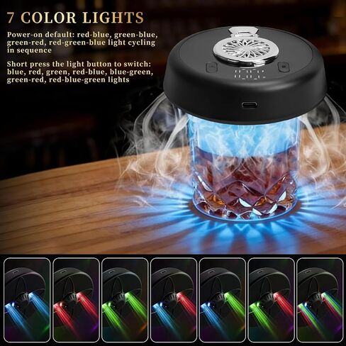Electric Whiskey Smoker Kit with 7-Color Lights, 6 Flavors Wood Chips Cocktail Shaker with Sphere Ice Mold & Stainless Steel Ice Cubes, Old Fashioned Smoker for Father's Day, Gifts for Him in Kuwait