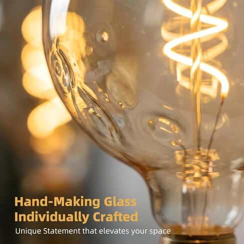 لمبة إديسون LED عتيقة كبيرة G125/G40، 6 وات 2200 كلفن كهرماني قابلة للتعتيم، E26 1PK | لمبة توهج كهرمان LED كبيرة الحجم من Brighfivey، 6 وات تعادل 60 وات، إضاءة عتيقة مثالية للأضواء المعلقة ومصابيح الأرضية، عبوة واحدة in Kuwait