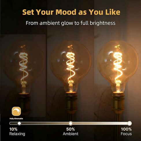 لمبة إديسون LED عتيقة كبيرة G125/G40، 6 وات 2200 كلفن كهرماني قابلة للتعتيم، E26 1PK | لمبة توهج كهرمان LED كبيرة الحجم من Brighfivey، 6 وات تعادل 60 وات، إضاءة عتيقة مثالية للأضواء المعلقة ومصابيح الأرضية، عبوة واحدة in Kuwait