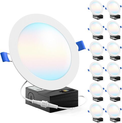Sunco 12 حزمة 5CCT 6 بوصة مصابيح سقف LED رفيعة للغاية نحيفة 1500LM عالية السطوع، 2700K/3000K/3500K/4000K/5000K قابلة للاختيار، قابلة للتعتيم، 14 وات، رقاقة بدون علبة مع صندوق توصيل in Kuwait