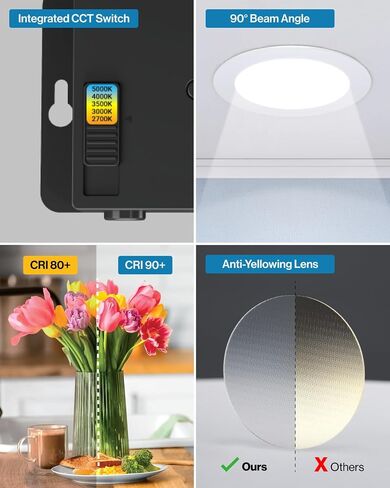 Sunco 12 حزمة 5CCT 6 بوصة مصابيح سقف LED رفيعة للغاية نحيفة 1500LM عالية السطوع، 2700K/3000K/3500K/4000K/5000K قابلة للاختيار، قابلة للتعتيم، 14 وات، رقاقة بدون علبة مع صندوق توصيل in Kuwait