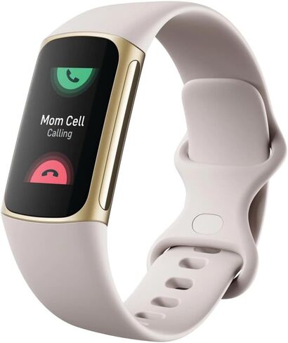 Fitbit Charge 5 Advanced Health & Fitness Tracker with Built-in GPS, Stress Management Tools, Sleep Tracking, 24/7 Heart Rate and More, Lunar White/Soft Gold, One Size (S &L Bands Included) (Renewed) in Kuwait