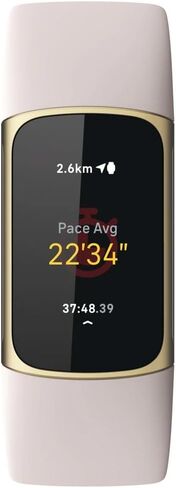 Fitbit Charge 5 Advanced Health & Fitness Tracker with Built-in GPS, Stress Management Tools, Sleep Tracking, 24/7 Heart Rate and More, Lunar White/Soft Gold, One Size (S &L Bands Included) (Renewed) in Kuwait