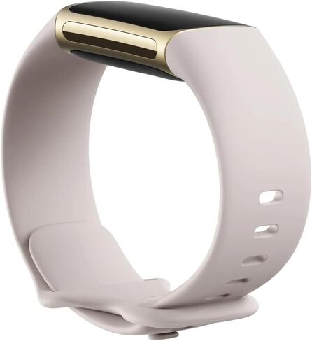 Fitbit Charge 5 Advanced Health & Fitness Tracker with Built-in GPS, Stress Management Tools, Sleep Tracking, 24/7 Heart Rate and More, Lunar White/Soft Gold, One Size (S &L Bands Included) (Renewed) in Kuwait