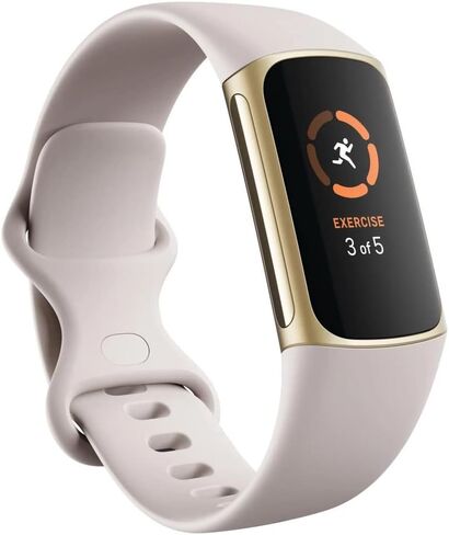 Fitbit Charge 5 Advanced Health & Fitness Tracker with Built-in GPS, Stress Management Tools, Sleep Tracking, 24/7 Heart Rate and More, Lunar White/Soft Gold, One Size (S &L Bands Included) (Renewed) in Kuwait
