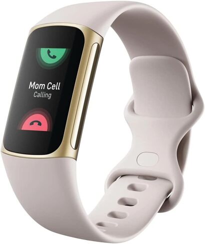 Fitbit Charge 5 Advanced Health & Fitness Tracker with Built-in GPS, Stress Management Tools, Sleep Tracking, 24/7 Heart Rate and More, Lunar White/Soft Gold, One Size (S &L Bands Included) (Renewed) in Kuwait
