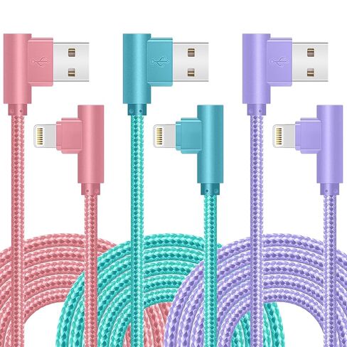 شاحن iPhone كابل Lightning معتمد من Apple MFi 3Pack 6FT لهاتف iPhone 14 | سلك كابلات شحن سريع 90 درجة متوافق مع 14/13 mini/13/12/11 Pro MAX/XR/XS/8/7/Plus/6S/SE in Kuwait