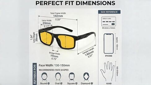 نظارات ليلية من Eyekepper للقيادة، إطار بتصميم رياضي وعدسة صفراء | للرجال والنساء، رؤية ليلية واضحة، بدون براغي معدنية، مفصلات زنبركية، مضادة للوهج/المصابيح الأمامية، نظارات شمسية ساطعة ملونة in Kuwait