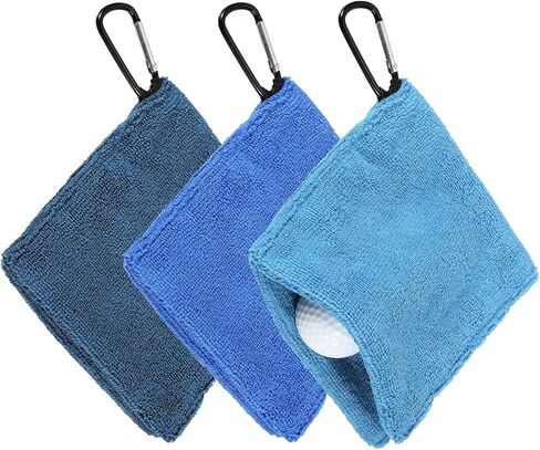 Golf Ball Towel, 5.5 x 5.5 Inch Microfiber Small Golf Towel for Pocket with D Clip, 3 Pack & Dark Blue & Blue & Light Blue - Fitting for(Carts/Clubs/Bags/Course Exercise) in Kuwait