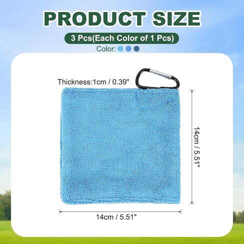 Golf Ball Towel, 5.5 x 5.5 Inch Microfiber Small Golf Towel for Pocket with D Clip, 3 Pack & Dark Blue & Blue & Light Blue - Fitting for(Carts/Clubs/Bags/Course Exercise) in Kuwait