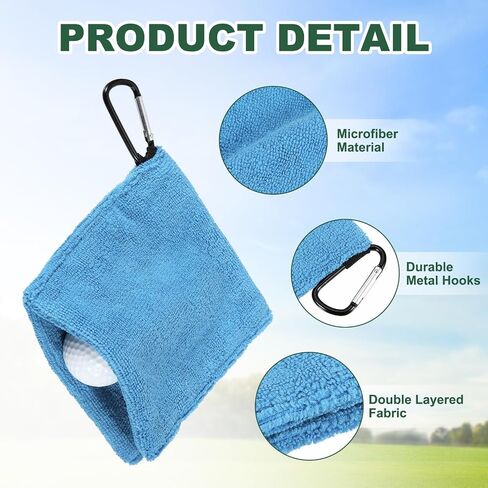Golf Ball Towel, 5.5 x 5.5 Inch Microfiber Small Golf Towel for Pocket with D Clip, 3 Pack & Dark Blue & Blue & Light Blue - Fitting for(Carts/Clubs/Bags/Course Exercise) in Kuwait