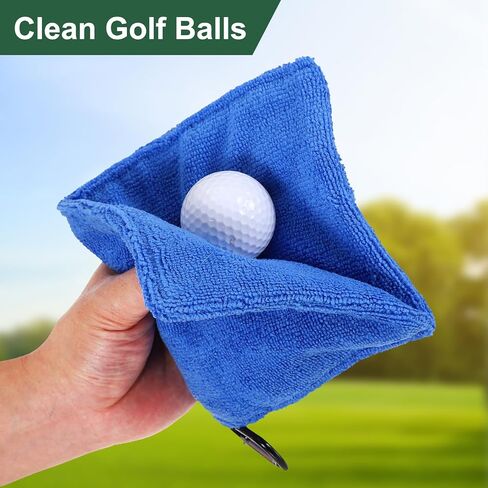 Golf Ball Towel, 5.5 x 5.5 Inch Microfiber Small Golf Towel for Pocket with D Clip, 3 Pack & Dark Blue & Blue & Light Blue - Fitting for(Carts/Clubs/Bags/Course Exercise) in Kuwait