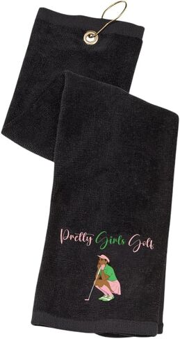 Pretty Girls Golf Towel – Pink & Green Embroidered Women's Golf Towel | Stylish Golf Bag Accessory & Gift for Female Golfers in Kuwait