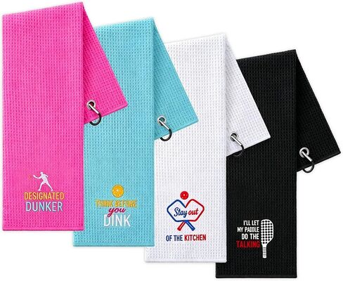 4 Pcs Pickleball Towels, Microfiber Embroidered Waffle Athletic Towel 16" x 24" with Clip Pickleball Fan Accessories for Women Men Ball Gifts Gym Towels in Kuwait