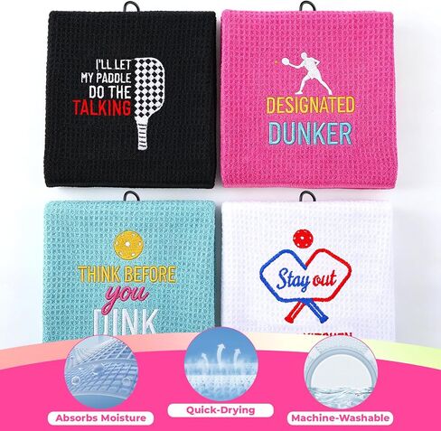 4 Pcs Pickleball Towels, Microfiber Embroidered Waffle Athletic Towel 16" x 24" with Clip Pickleball Fan Accessories for Women Men Ball Gifts Gym Towels in Kuwait