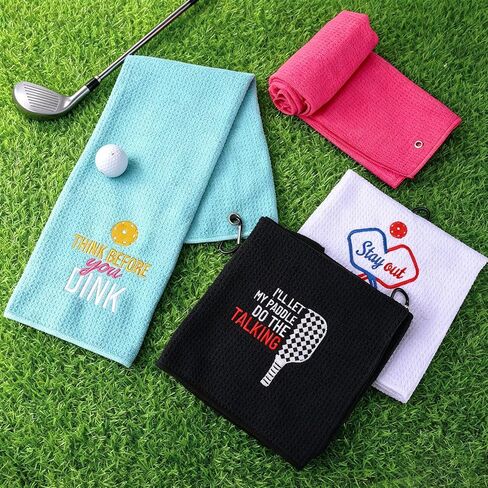 4 Pcs Pickleball Towels, Microfiber Embroidered Waffle Athletic Towel 16" x 24" with Clip Pickleball Fan Accessories for Women Men Ball Gifts Gym Towels in Kuwait