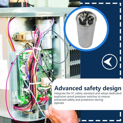 جديد 40+5 فائق التوهج 40/5 MFD ±6% 370V/440V CBB65 AC مكثف، جزء استبدال مكثف مستدير مزدوج التشغيل للنماذج 97F9849، C3DR405، Z97F9848BZ2، P291-4054RS، TRCFD405 in Kuwait