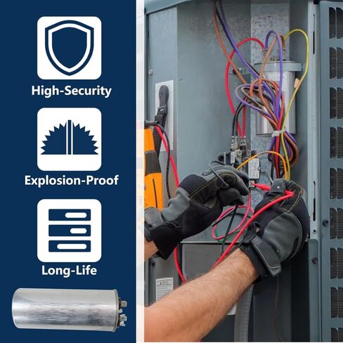جديد 40+5 فائق التوهج 40/5 MFD ±6% 370V/440V CBB65 AC مكثف، جزء استبدال مكثف مستدير مزدوج التشغيل للنماذج 97F9849، C3DR405، Z97F9848BZ2، P291-4054RS، TRCFD405 in Kuwait