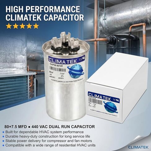 مكثف دائري ClimaTek يحل محل Bryant # HC98JA082D | 80/7.5 فائق التوهج MFD، 370/440 فولت تيار متردد، تشغيل مزدوج in Kuwait