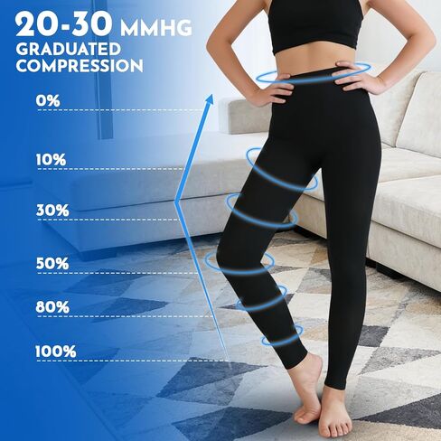 20-30mmHg دعم متدرج جوارب طويلة مضغوطة للنساء جوارب ضغط طبية بدون قدم عالية الخصر ضغط طماق in Kuwait