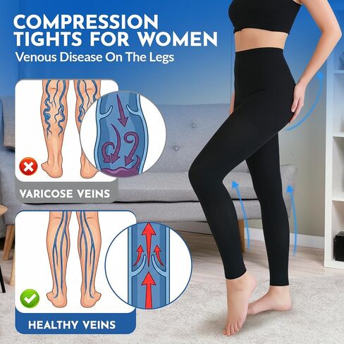 20-30mmHg دعم متدرج جوارب طويلة مضغوطة للنساء جوارب ضغط طبية بدون قدم عالية الخصر ضغط طماق in Kuwait