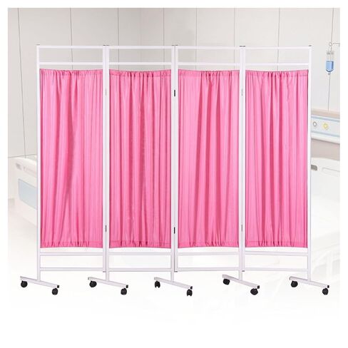 4 Panel Room Divider, Foldable Medical Privacy Screen, with Removable Nylon Silk Fabric(Pink) in Kuwait