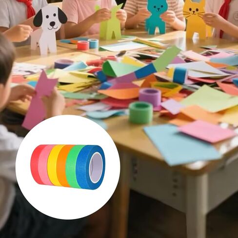 Colored Masking Tape 6 Rolls Colored Painters Tape for Arts and Crafts 0.6" x14.3Yard Drafting Tape Colorful Craft Tape Painting Tapes Paper Tape for Craft DIY Projects Labeling Coding in Kuwait