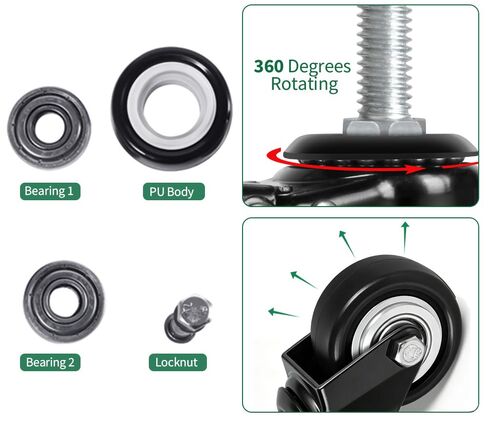 2 Inch Heavy Duty Caster Wheels Set of 4 No Brake with Threaded Stem 3/8" -16 x 1-1/2" (Diameter 3/8", Length 1.5"), 360 Degree Swivel Rubber Casters, Quiet Smooth Rolling in Kuwait