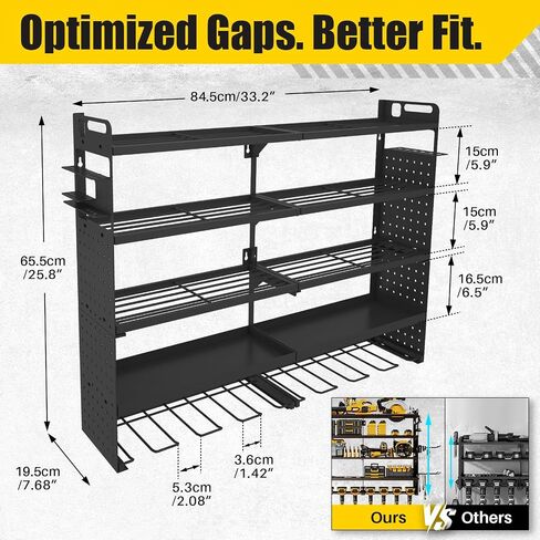 Large 5-Tier Power Tool Organizer Wall Mount, 320lbs Load Capacity Garage Storage Rack with 8 Drill Holders, 34" Heavy Duty Metal Utility Shelf, Holds Over 30 Tools for Garage Workshop in Kuwait