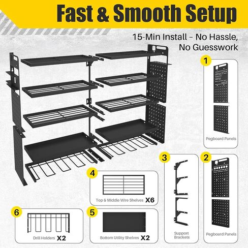 Large 5-Tier Power Tool Organizer Wall Mount, 320lbs Load Capacity Garage Storage Rack with 8 Drill Holders, 34" Heavy Duty Metal Utility Shelf, Holds Over 30 Tools for Garage Workshop in Kuwait