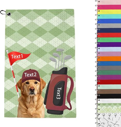 Custom Dog Portrait Golf Towel with Name, 16x24 Inch Personalized Pet Photo Picture Towel with Clip for Dog & Cat Lovers, Bulk 1-100 Pcs, Funny Golf Gift Accessory for Birthday Retirement Christmas in Kuwait