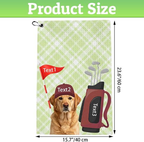 Custom Dog Portrait Golf Towel with Name, 16x24 Inch Personalized Pet Photo Picture Towel with Clip for Dog & Cat Lovers, Bulk 1-100 Pcs, Funny Golf Gift Accessory for Birthday Retirement Christmas in Kuwait