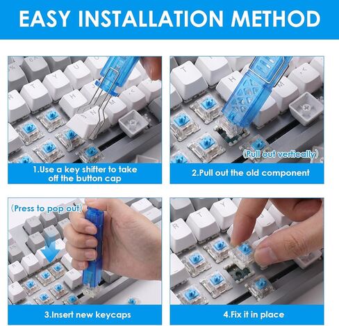 100 PCS Blue Mechanical Keyboard Switches with 4-Claw Switch Puller & Brush, Keyboard Clicker Replacement, Dustproof Clicky Tactile Switches for Gaming Keyboards, 3D Prints in Kuwait